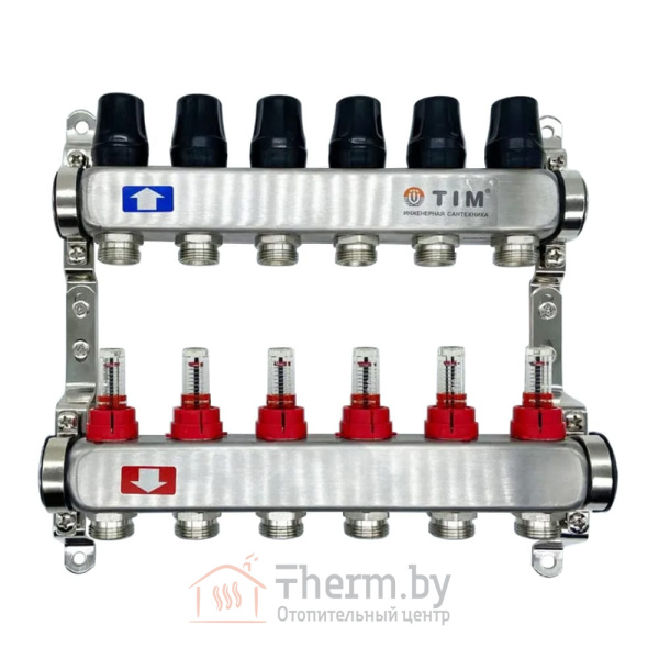 Детальное изображение Коллектор для тёплого пола с расходомерами на 6 выходов TIM арт. КDS5006 в интернет-магазине THERM.BY