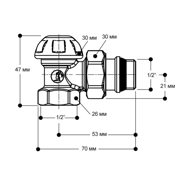 Детальное изображение Кран радиаторный угловой на обратную подводку 1/2" Giacomini R14TG арт. R14X033 в интернет-магазине THERM.BY