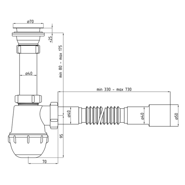 Детальное изображение A0115 / Сифон для мойки Ани Грот 1.1/2"х40 с гибкой трубой 40х40/50, Ани Пласт в интернет-магазине THERM.BY