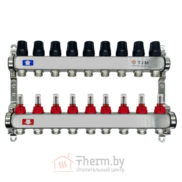 Детальное изображение Коллектор для тёплого пола с расходомерами на 9 выходов TIM арт. КDS5009 в интернет-магазине THERM.BY