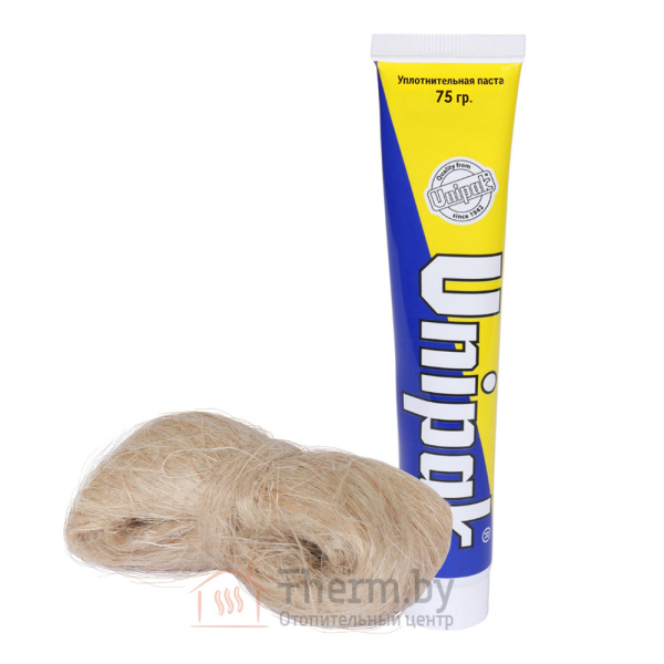 Детальное изображение Комплект Unipak, 75 + 13 г. Паста и лён для уплотнения резьбовых соединений в интернет-магазине THERM.BY