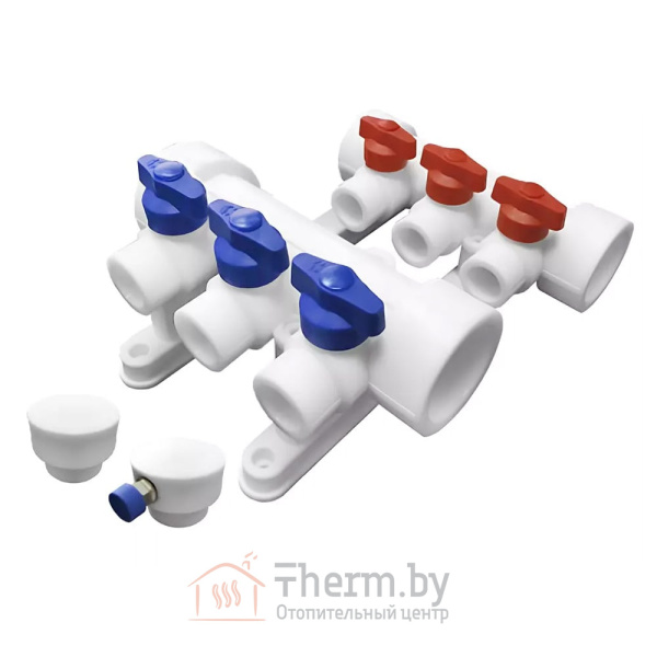 Детальное изображение Коллекторная группа VALFEX на 3 выхода 32 х 20 мм белая с воздухоотводчиком в интернет-магазине THERM.BY