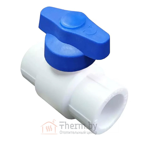 Детальное изображение Кран шаровой полупроходной 20 мм ПП (полипропиленовый) белый с синей ручкой VALFEX в интернет-магазине THERM.BY