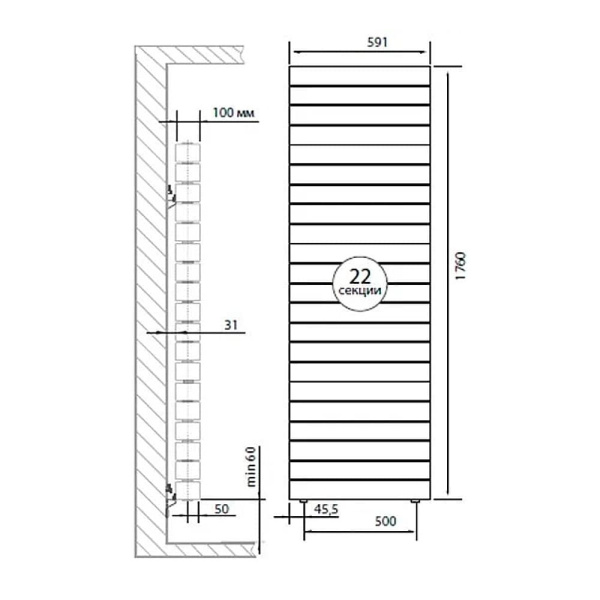 Детальное изображение Биметаллический радиатор PianoForte Tower 500 Silver Satin 22 секций Royal Thermo в интернет-магазине THERM.BY