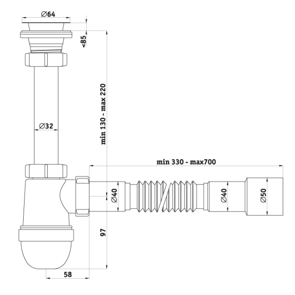 Детальное изображение С1015 / Сифон для умывальника Ани 1.1/4"х40 с гибкой трубой 40х40/50, Ани Пласт в интернет-магазине THERM.BY