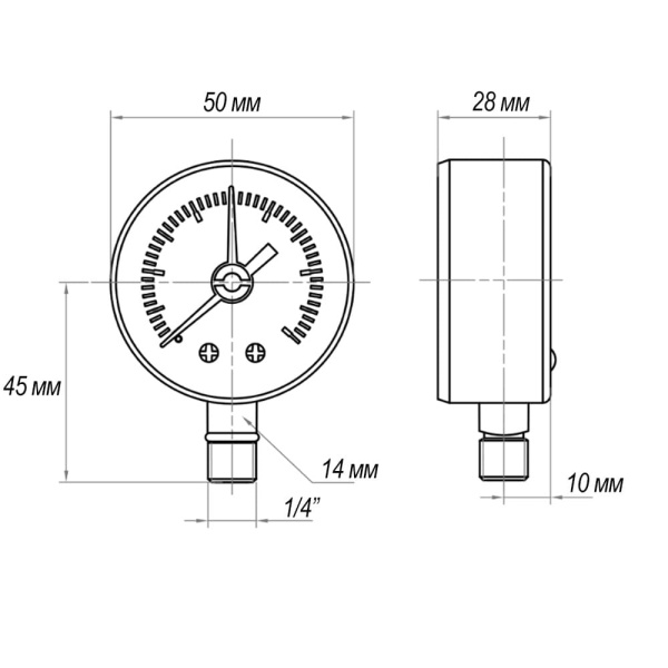 Детальное изображение Манометр радиальный VARMEGA 10 bar 50 мм  (1/4") арт. VMMT10-501002 в интернет-магазине THERM.BY