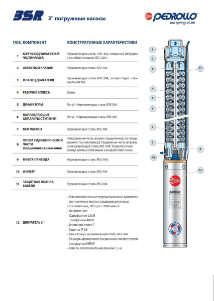 Детальное изображение Глубинный насос для воды Pedrollo 3SRm2/14-P с QEM/3-050 в интернет-магазине THERM.BY