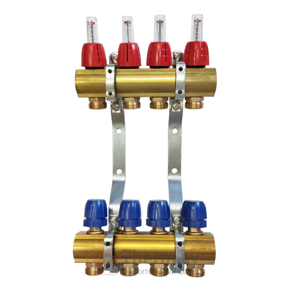 Детальное изображение Коллектор для теплого пола латунный Capricorn Optimum 1 на 4 выхода арт. 9-3655-004-92-22-13 в интернет-магазине THERM.BY