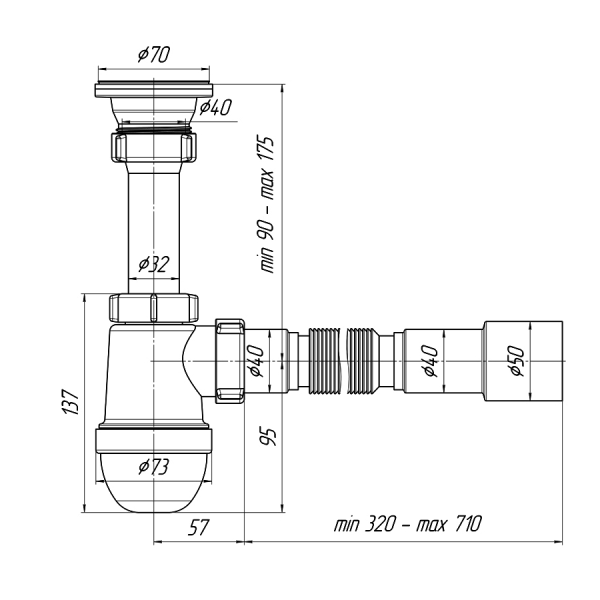 Детальное изображение С0115 / Сифон для мойки 1.1/2"х40 с гибкой трубой 40х40/50, Ани Пласт в интернет-магазине THERM.BY
