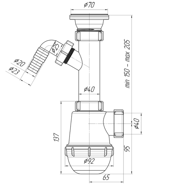 Детальное изображение A1000 / Сифон для мойки Ани Грот 1.1/2"х40 с выходом для стиральной машины, Ани Пласт в интернет-магазине THERM.BY