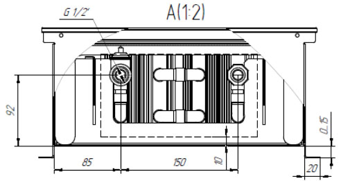 габариты внутрипольного конвектора НТ-В-4-15-35 габариты внутрипольного конвектора НТ-В-4-15-35
